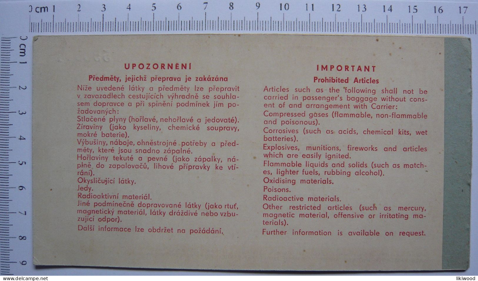 ČSA - Československe Aerolinie - Passenger Ticket And Baggage Check - Europe