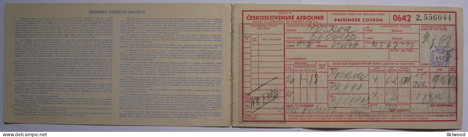 ČSA - Československe Aerolinie - Passenger Ticket And Baggage Check - Europa