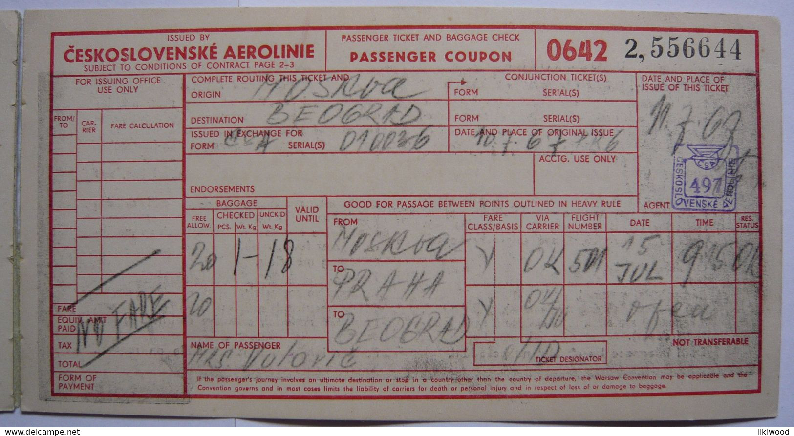 ČSA - Československe Aerolinie - Passenger Ticket And Baggage Check - Europe