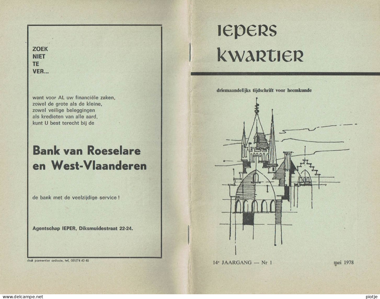 * Ieper - Ypres * (Iepers Kwartier - Jaargang 14 - Nr 1 - Mei 1978) Tijdschrift Voor Heemkunde - Heemkundige Kring - Aardrijkskunde & Geschiedenis