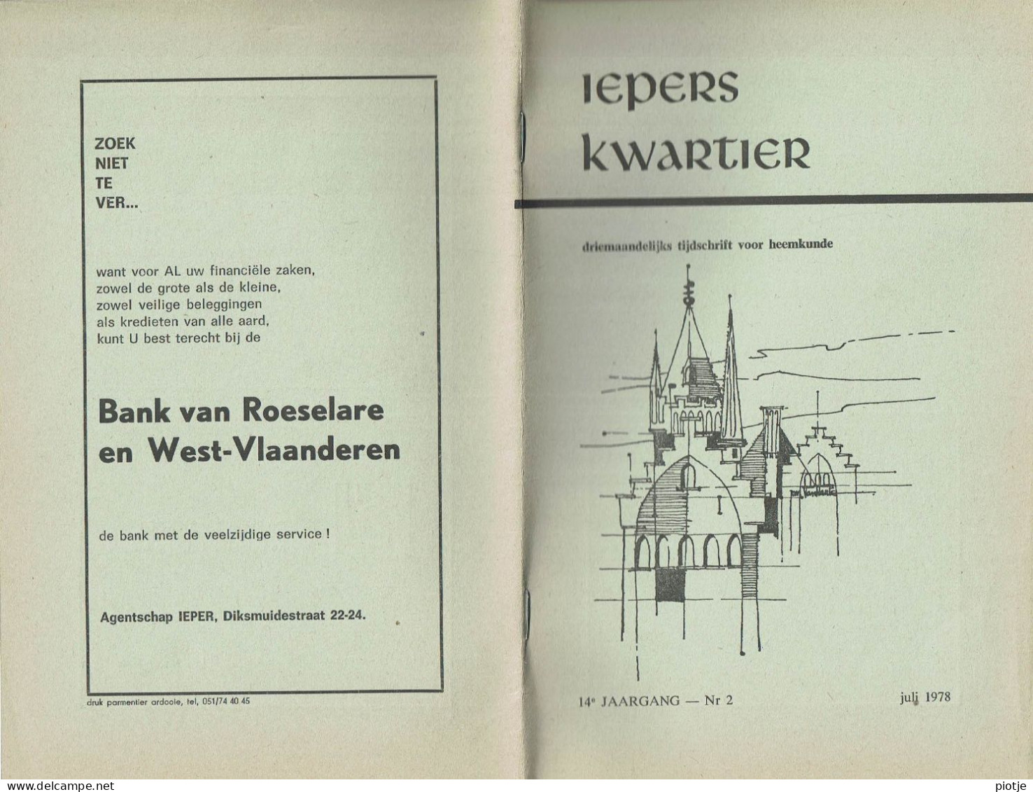 * Ieper - Ypres * (Iepers Kwartier - Jaargang 14 - Nr 2 - Juli 1978) Tijdschrift Voor Heemkunde - Heemkundige Kring - Aardrijkskunde & Geschiedenis