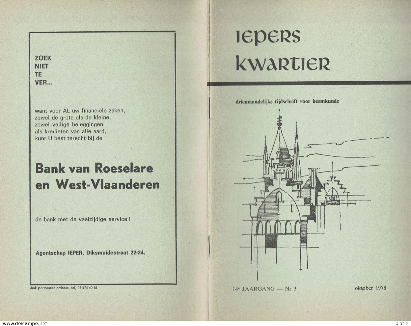 * Ieper - Ypres * (Iepers Kwartier - Jaargang 14 - Nr 3 - Oktober 1978) Tijdschrift Voor Heemkunde - Heemkundige Kring - Géographie & Histoire