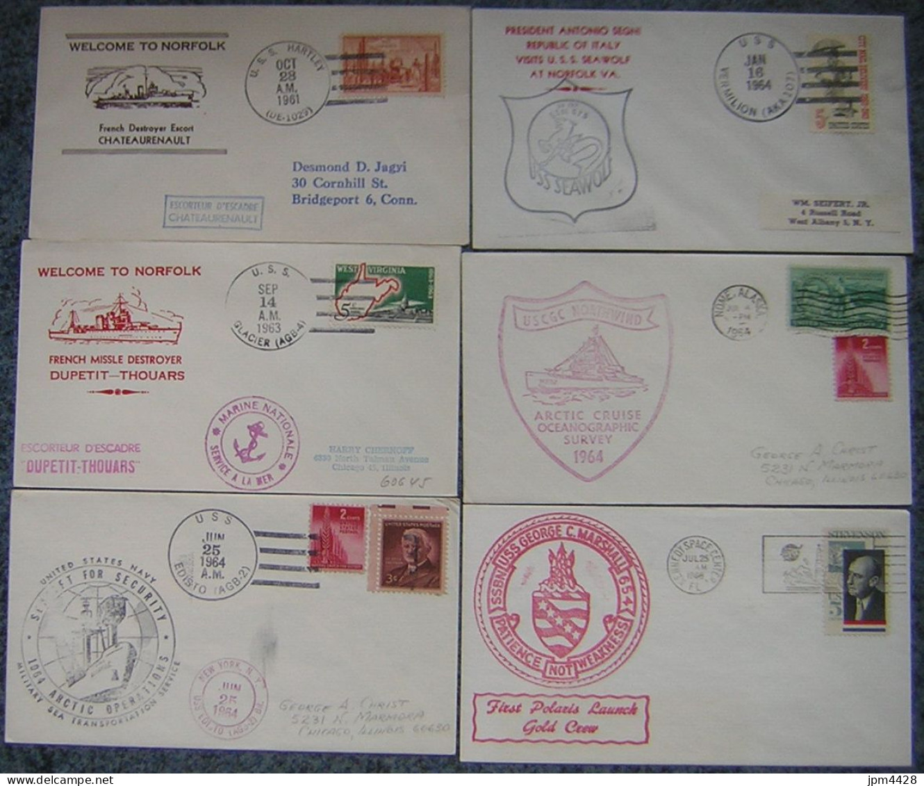 USA Etats Unis Lot De 9 Enveloppes  Thémes Marine, Escorteurs, Destroyer Et Divers - Oblitérés - FDC