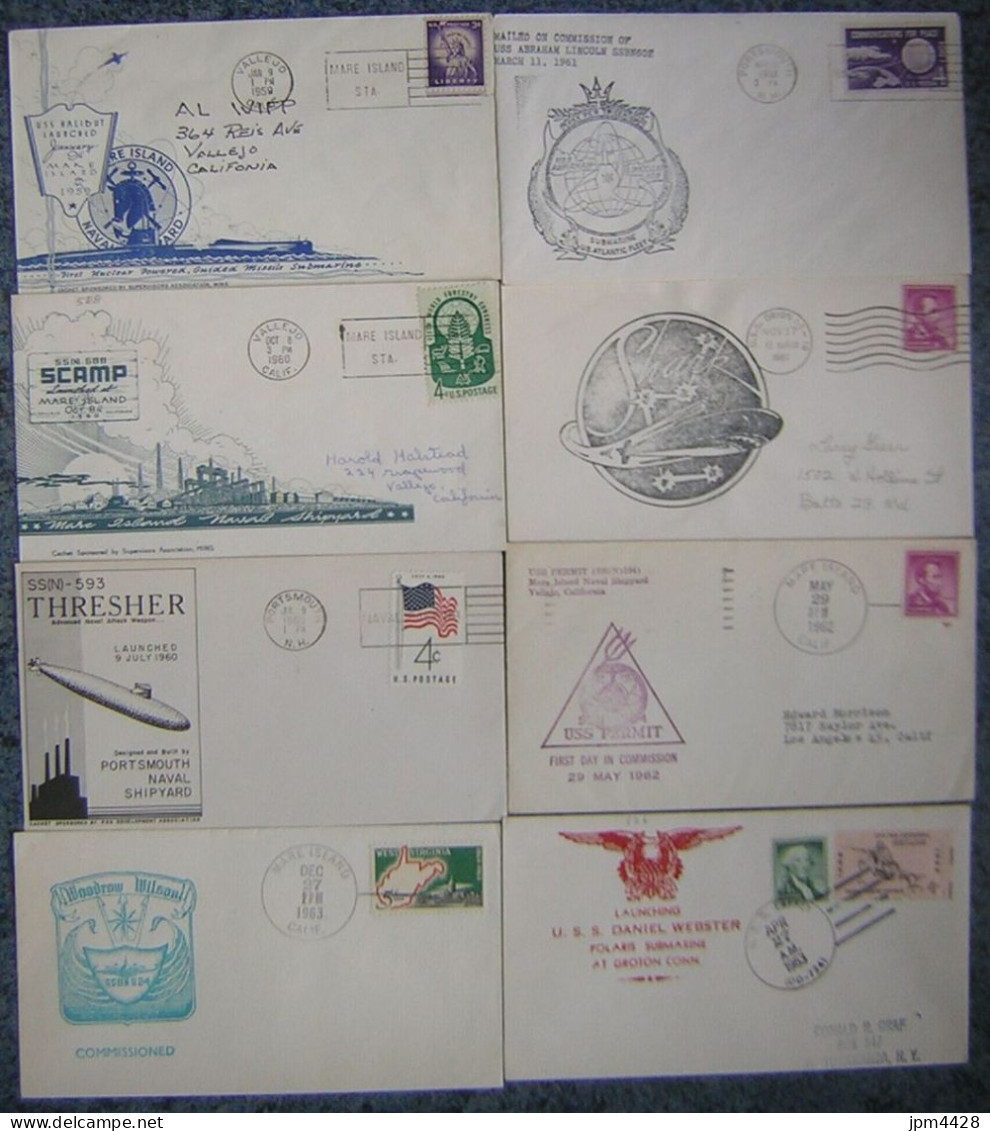 USA Etats Unis Lot De 15 Enveloppes  Thémes Marine, Sous Marins, Submarine Entre 1959 Et 1963  - Oblitérés - Schmuck-FDC