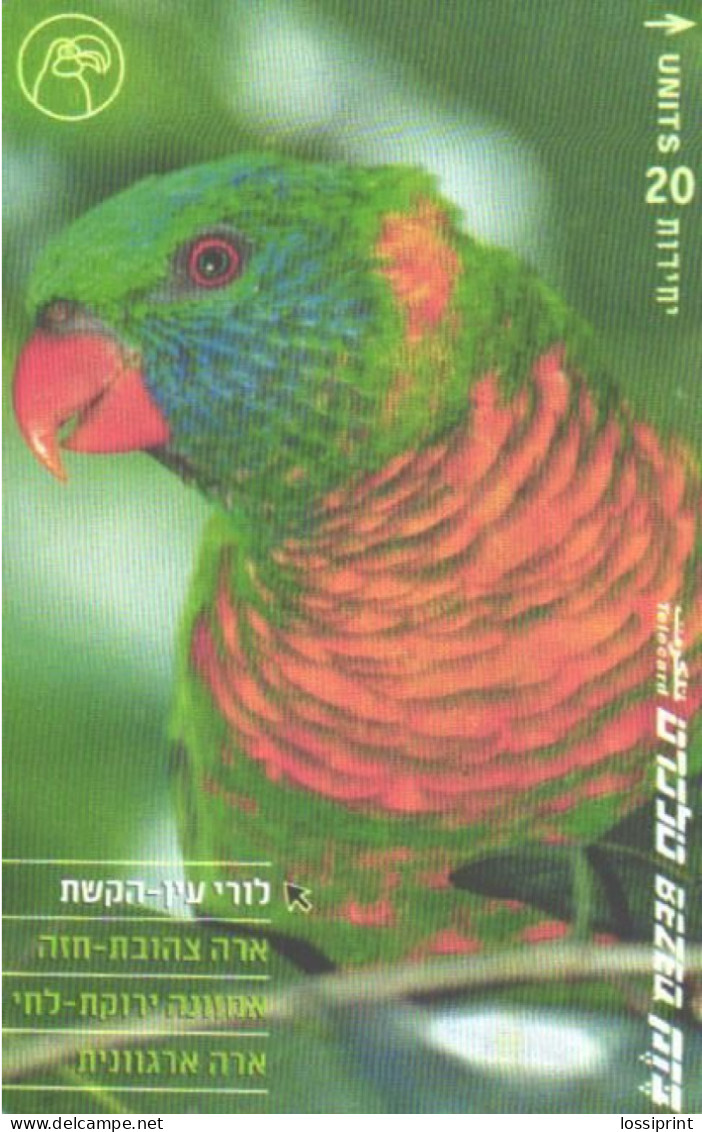 Israel:Used Phonecard, 20 Units, Birds, Parrot - Parrots