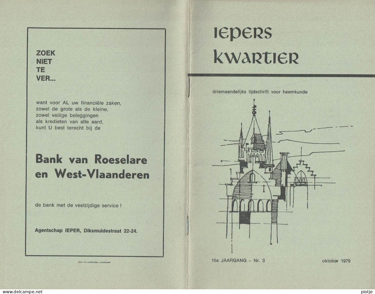 * Ieper - Ypres * (Iepers Kwartier - Jaargang 15 - Nr 3 - Oktober 1979) Tijdschrift Voor Heemkunde - Heemkundige Kring - Aardrijkskunde & Geschiedenis