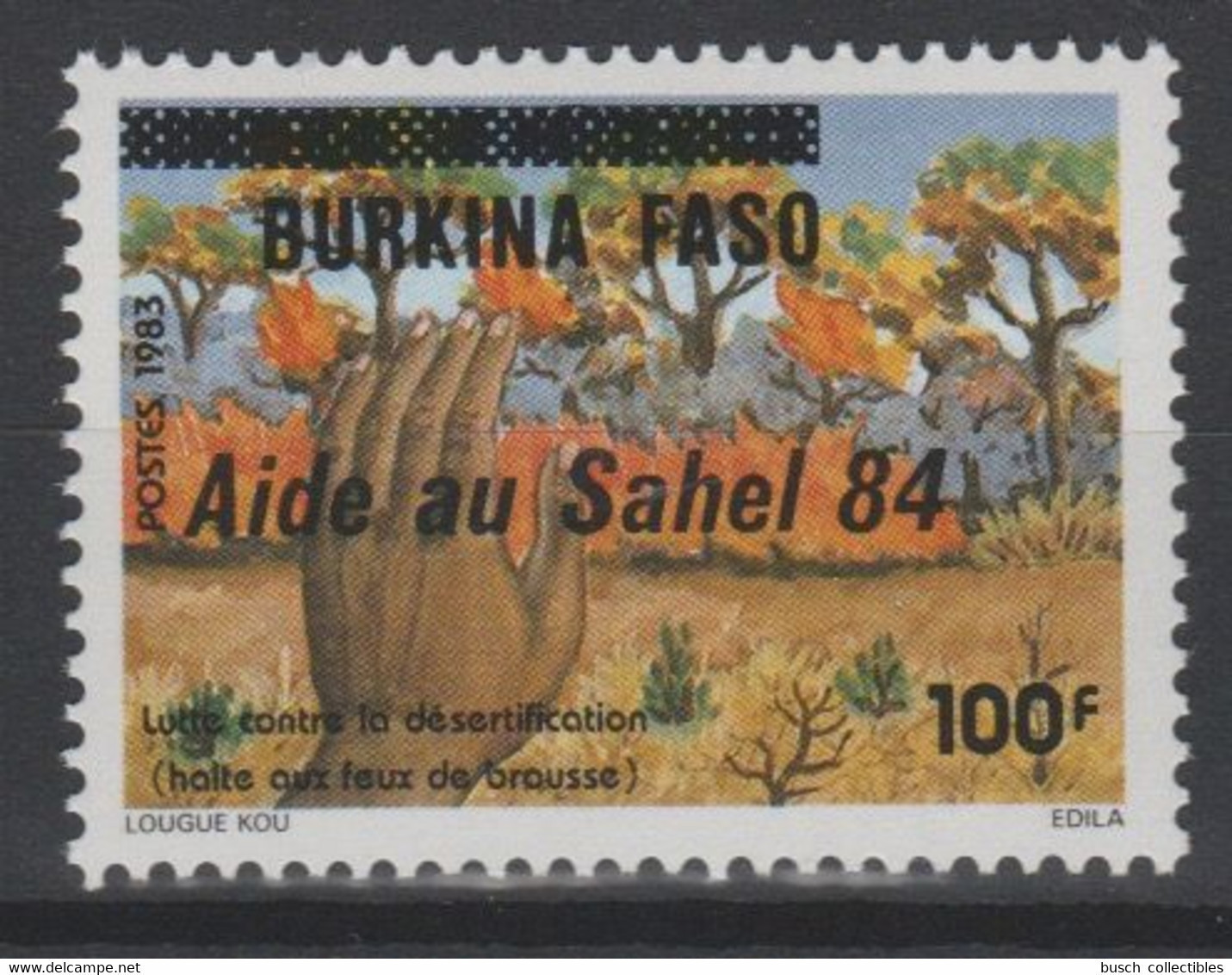 Burkina Faso 1984 Mi. C975 Aide Au Sahel Surchargé Overprint Überdruck Lutte Contre La Désertification Feux 1 Val. ** - Burkina Faso (1984-...)