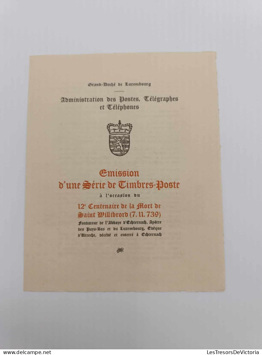 Luxembourg - Administration Des Postes Télégraphes - 12 E Centenaire De La Mort De Saint Willibrord - Blocchi & Foglietti