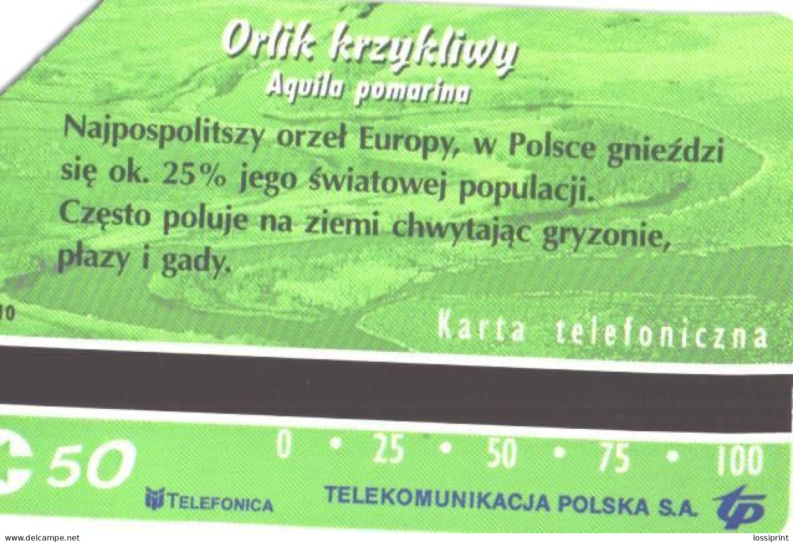 Poland:Used Phonecard, Telekomunikacja Polska S.A., 50 Units, Bird, Eagle - Adler & Greifvögel