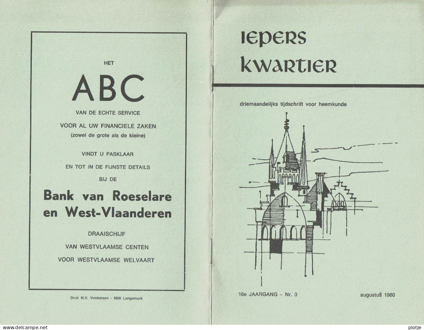 * Ieper - Ypres * (Iepers Kwartier - Jaargang 16 - Nr 3 - Augustus 1980) Tijdschrift Voor Heemkunde - Heemkundige Kring - Aardrijkskunde & Geschiedenis