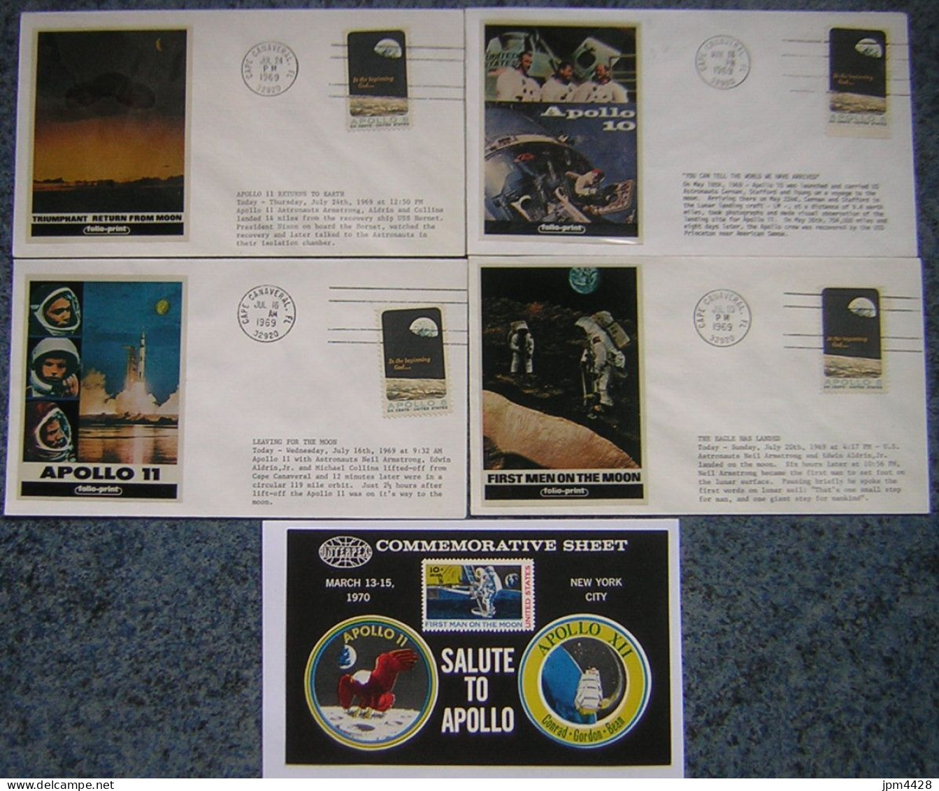 USA Etats Unis Lot De 4 Enveloppes Programme APOLLO 10 Et 11 Plus Une Vignette Neuve Gommée **  - Oblitérés - Enveloppes évenementielles