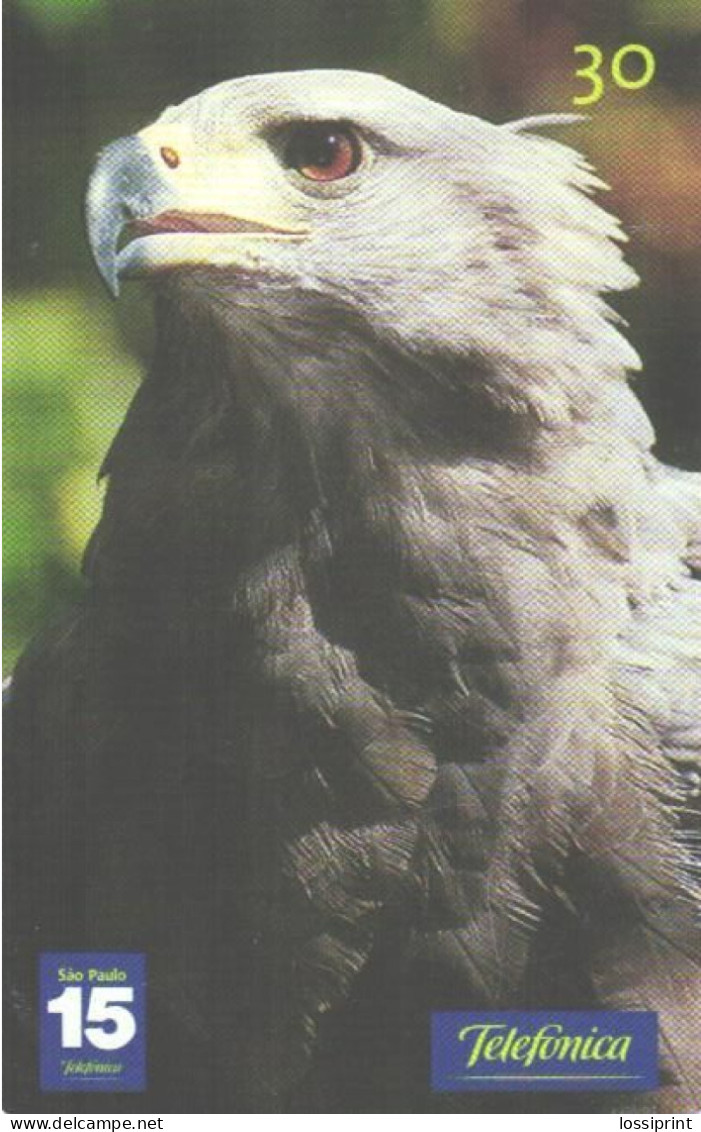 Brazil:Brasil:Used Phonecard, Telefonica, 30 Units, Bird, Eagle, Harpyhalyaetus Coronatus, 2001 - Arenden & Roofvogels