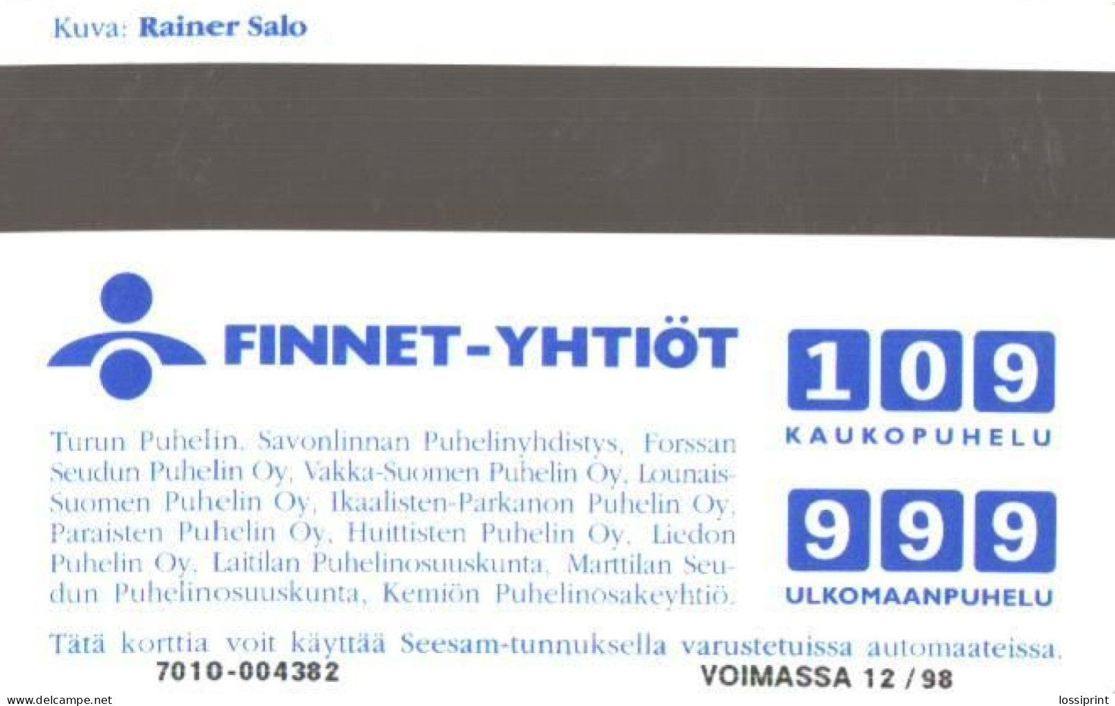 Finland:Used Phonecard, Seesam, 10 Markkaa, Bird, Eagle, 1998 - Eagles & Birds Of Prey