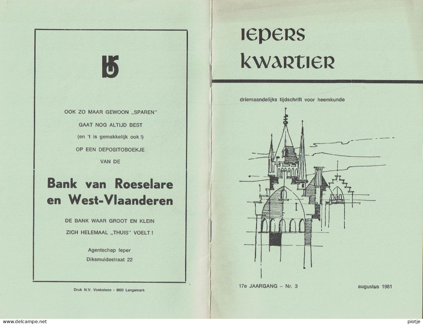 * Ieper - Ypres * (Iepers Kwartier - Jaargang 17 - Nr 3 - Augustus 1981) Tijdschrift Voor Heemkunde - Heemkundige Kring - Geography & History