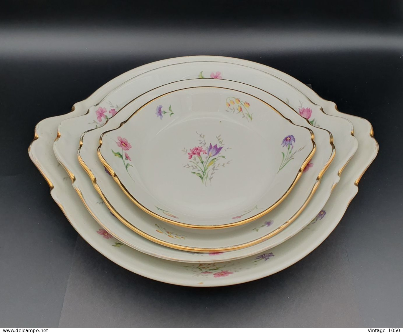 ALUMINITE FRUGIER Lot 4x Plats Porcelaine Limoges France Thème Floral 1940  #230704 - Limoges (FRA)