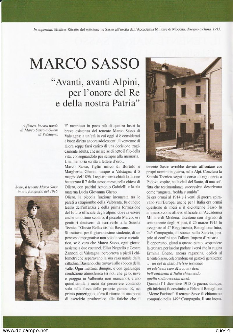 L'Illustre Bassanese - Rivista Bimestrale Gennaio 2010 - Ten. Marco Sasso  Medaglia D'Oro Al Valor Militare Sul Grappa - - Guerre 1914-18