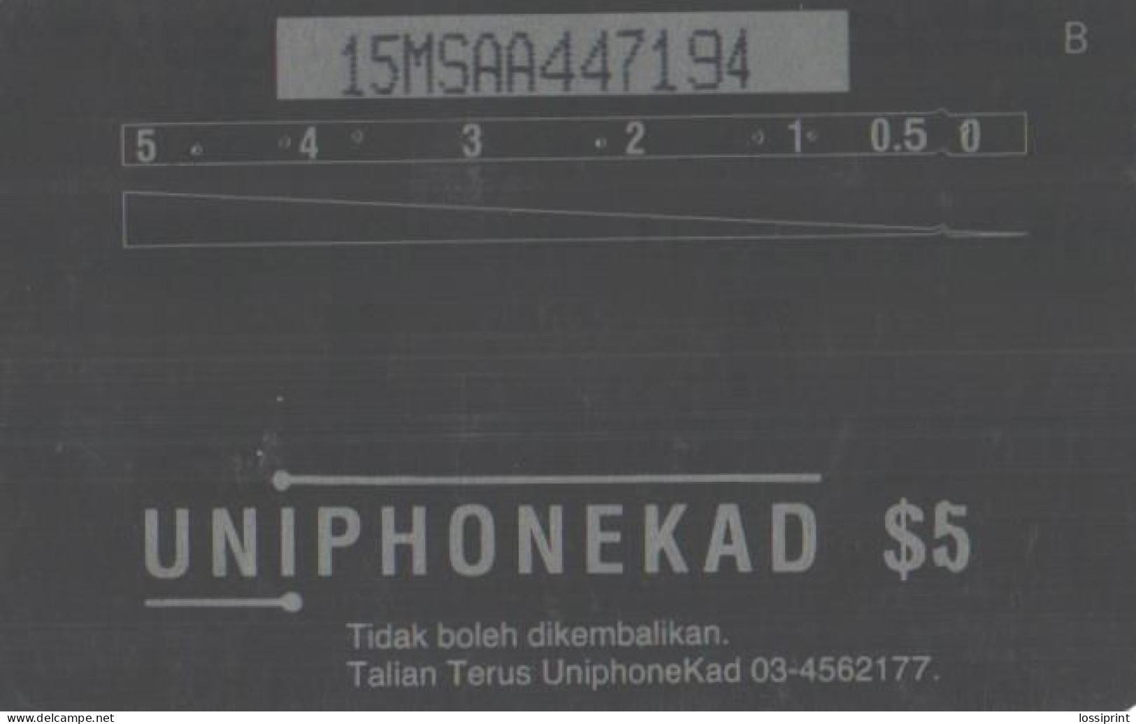 Malaysia:Used Phonecard, Uniphonekad, 5$, Fish - Peces