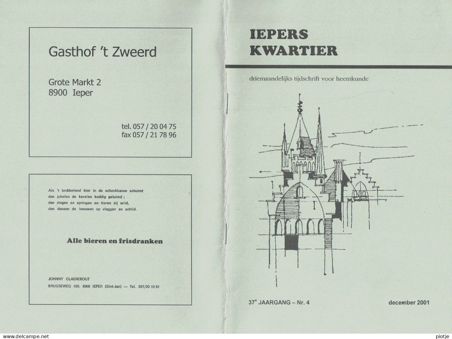 * Ieper - Ypres * (Iepers Kwartier - Jaargang 37 - Nr 4 - December 2001) Tijdschrift Voor Heemkunde - Heemkundige Kring - Géographie & Histoire