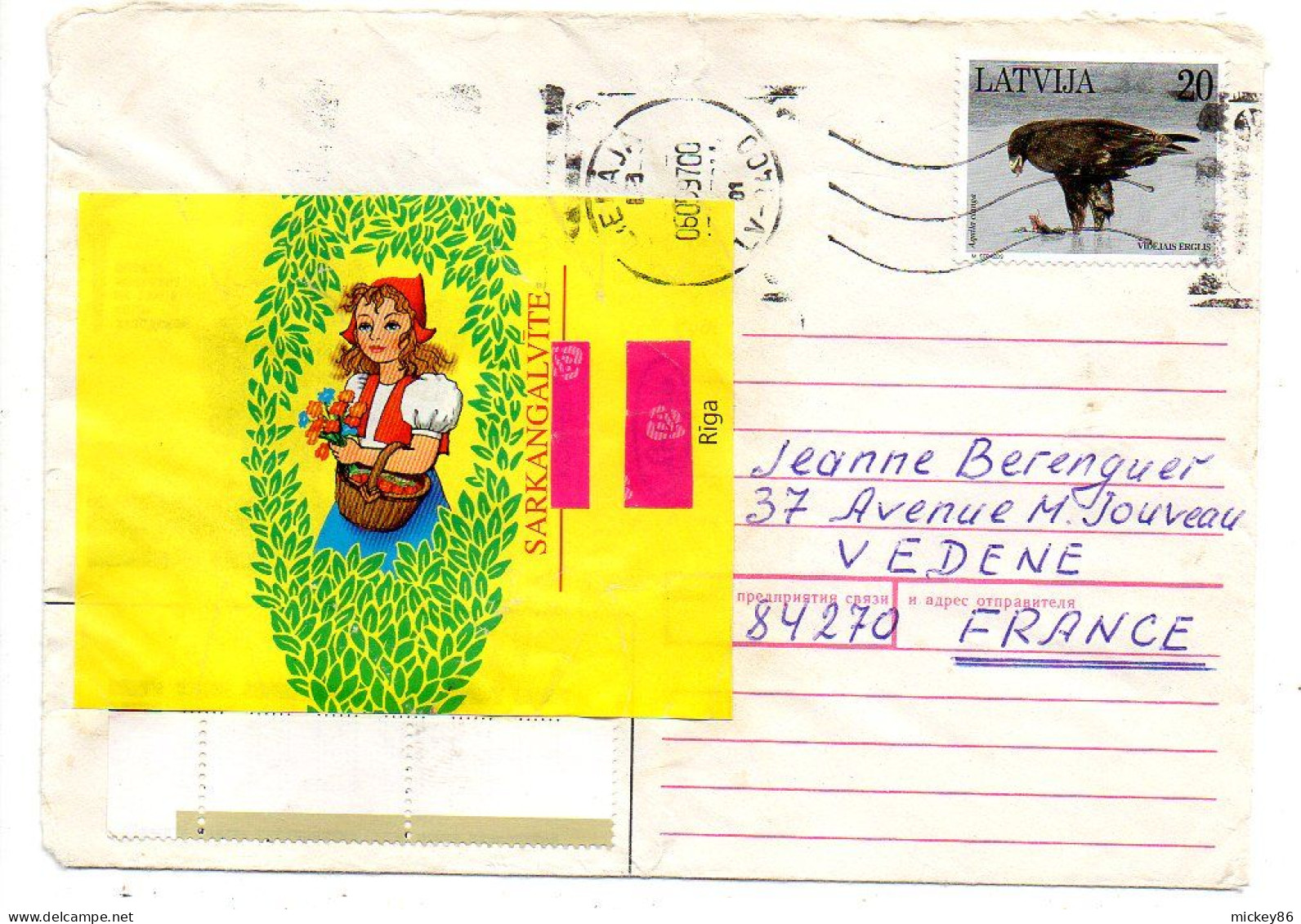 Lettonie --1997--LIEPAJA  Pour VEDENE-84 (France).enveloppe Illustrée..... Timbre Rapace  ..cachet - Latvia
