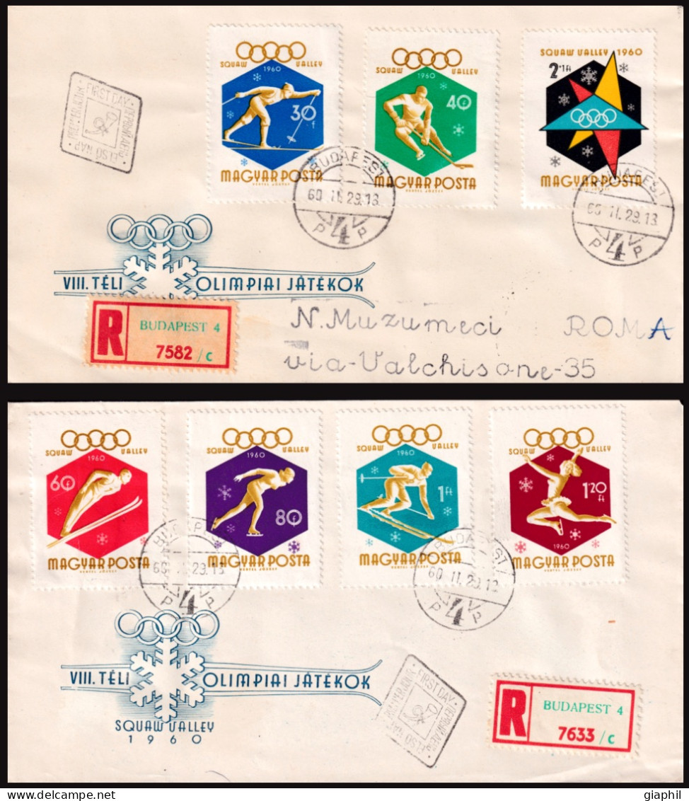 HUNGARY HONGRIE 1960 SQUAW VALLEY OLYMPIC GAMES SET OF 2 FDC'S OFFER! - Hiver 1960: Squaw Valley