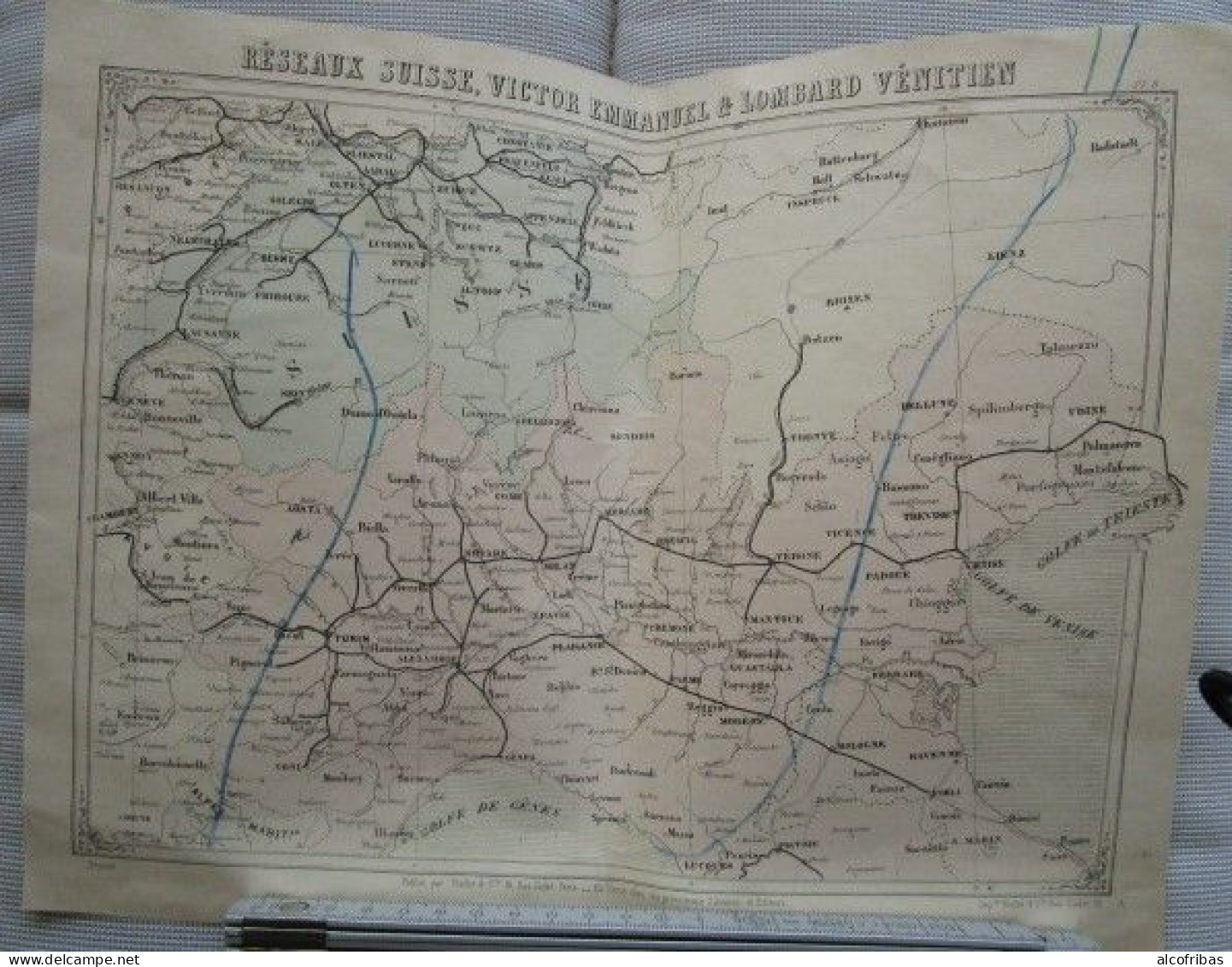 Carte Chemin De Fer Reseaux Suisse Victor Emmanuel Et Lombard Venitien Italie Planche N°8 Train - Chemin De Fer