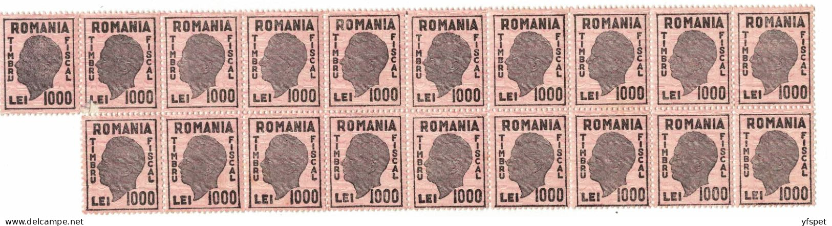 Revenue Stamp `Mihai I` 1940s - 1000 Lei X19 - Revenue Stamps