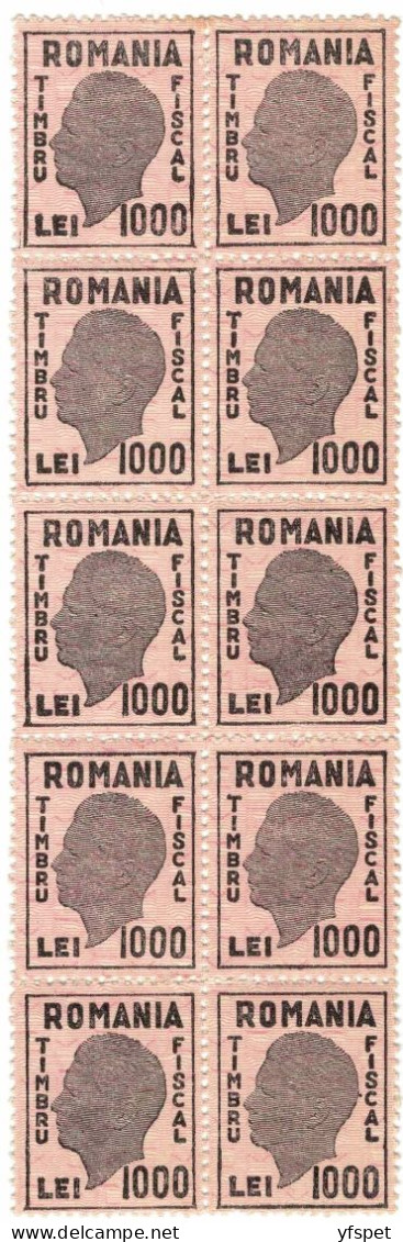 Revenue Stamp `Mihai I` 1940s - 1000 Lei X10 - Fiscaux