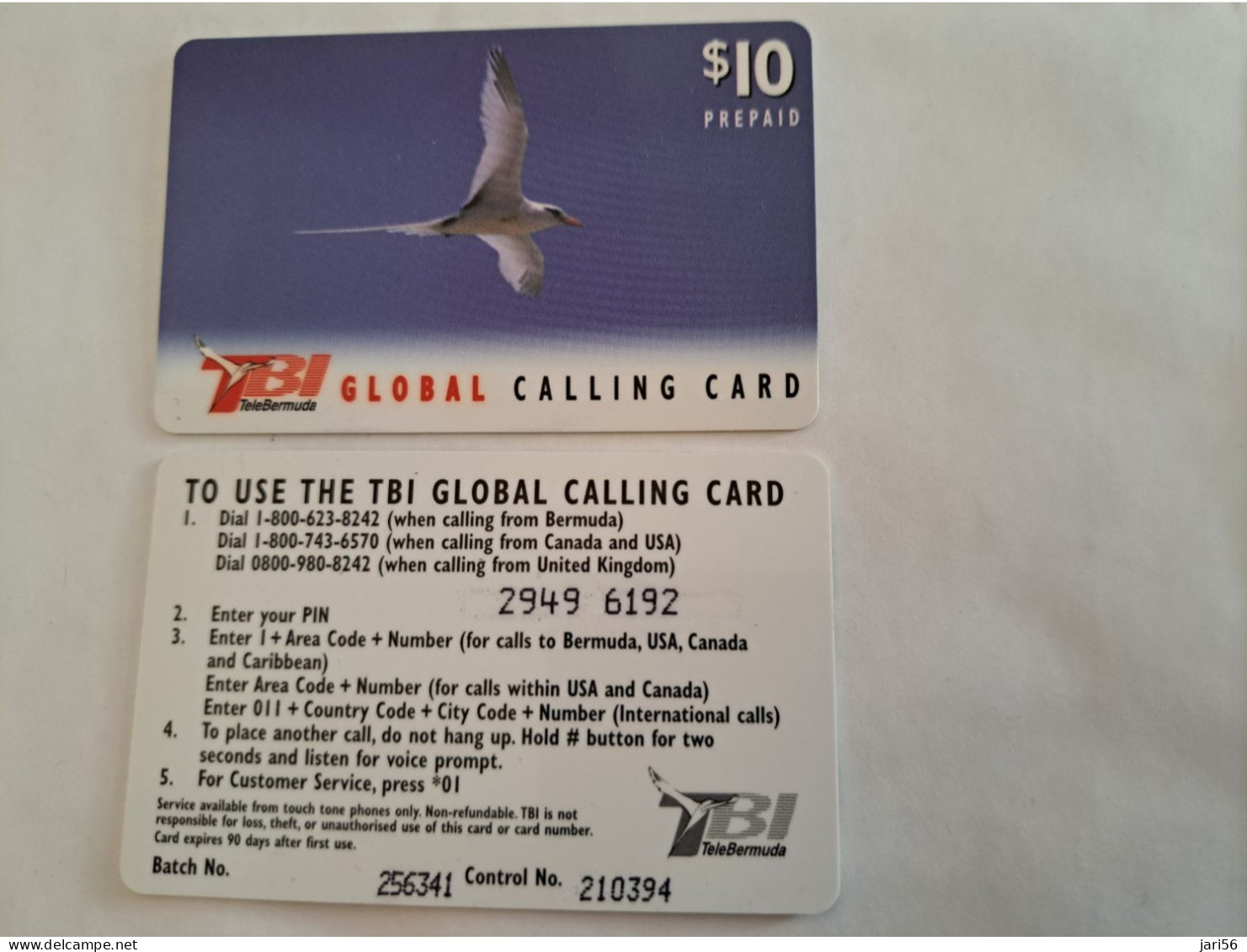 BERMUDA  $10,-  BERMUDA  TB1 GLOBAL  BIRD  SEAGUL / SMALL SERIAL NR /      PREPAID CARD  Fine USED  **14804** - Bermudas