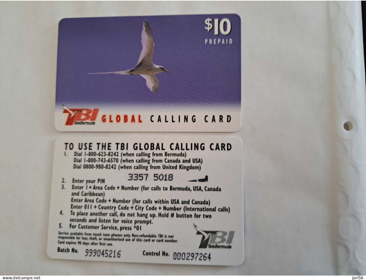 BERMUDA  $10,-  BERMUDA  TB1 GLOBAL  BIRD  SEAGUL / LONG  SERIAL NR /      PREPAID CARD  Fine USED  **14805** - Bermudes