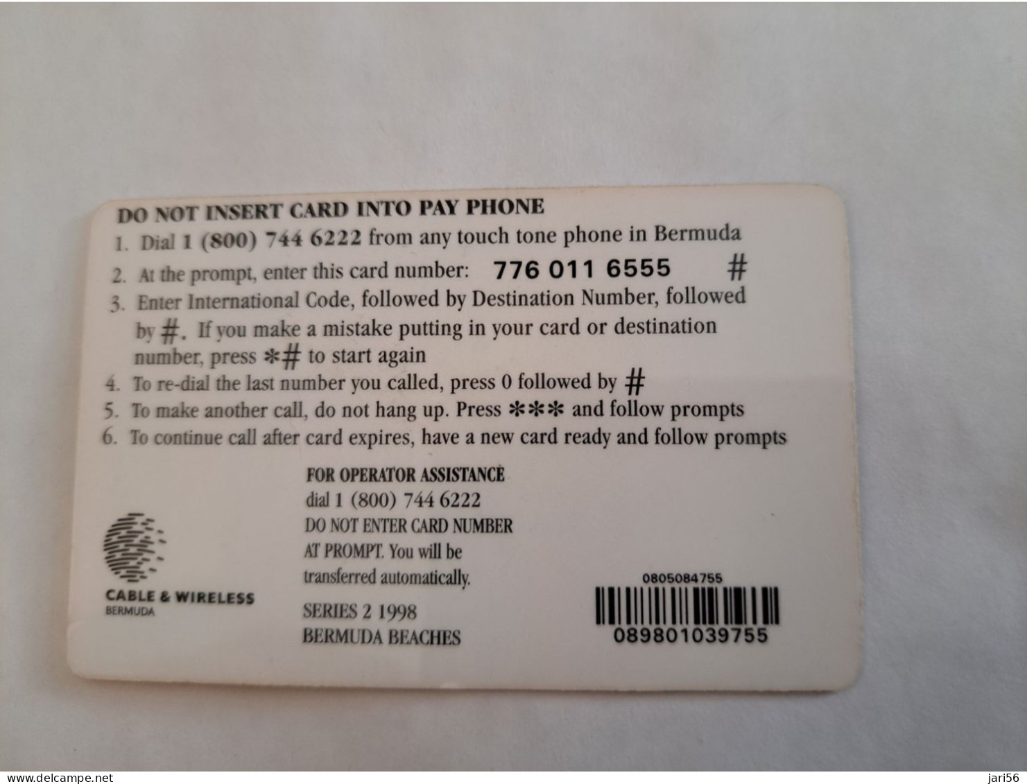 BERMUDA  $10,-  C&W  BERMUDA     HORSESHOE BAY    PREPAID CARD  Fine USED  **14807** - Bermudes