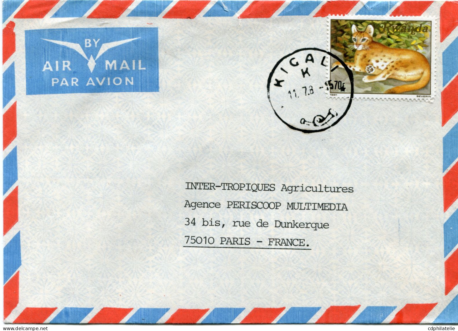 RWANDA LETTRE PAR AVION DEPART KICALI 11-7-8? POUR LA FRANCE - Covers & Documents