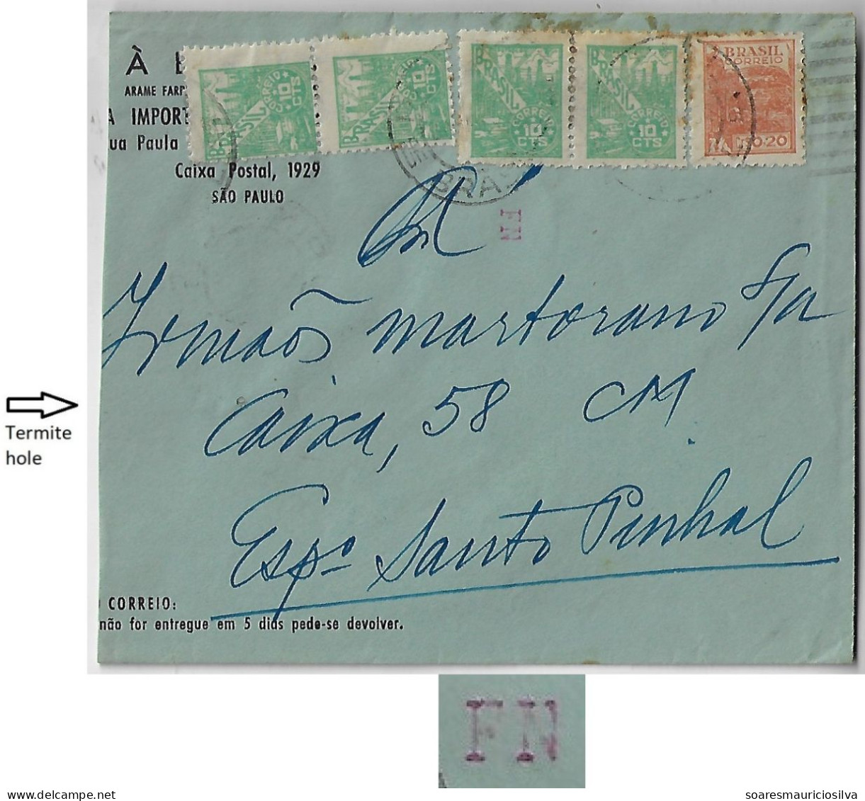 Brazil 1953 Importing House Barateira Cover From São Paulo To Pinhal 5 Stamp Electronic Sorting Mark Transorma FN - Brieven En Documenten