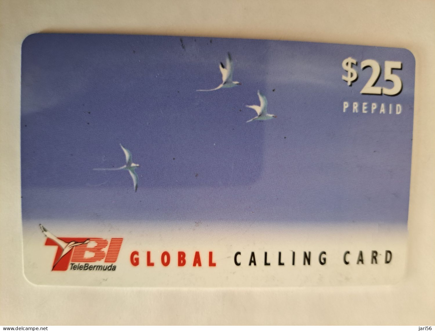 BERMUDA  $25,-  BERMUDA  TB1 GLOBAL  BIRD  SEAGULS/BIG SERIAL NRS        PREPAID CARD  Fine USED  **14818 ** - Bermuda
