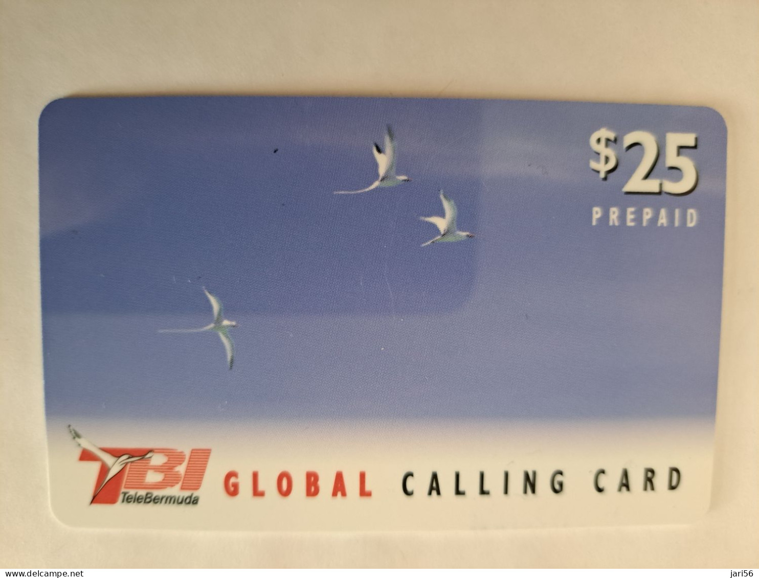 BERMUDA  $25,-  BERMUDA  TB1 GLOBAL  BIRD  SEAGULS/SMAAL  SERIAL NRS        PREPAID CARD  Fine USED  **14819 ** - Bermudas