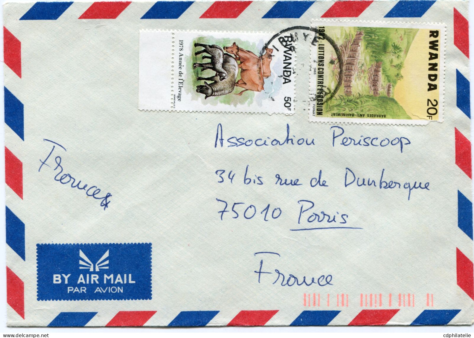 RWANDA LETTRE PAR AVION DEPART ? ?-?-? POUR LA FRANCE - Cartas & Documentos