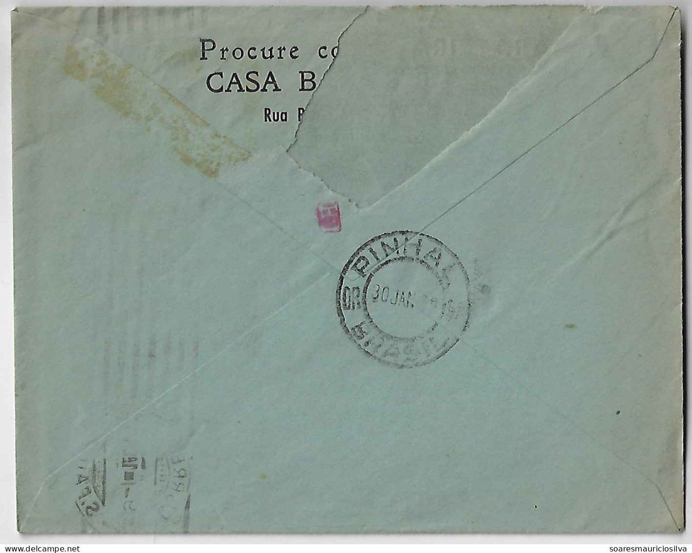 Brazil 1953 Importing House Barateira Cover From São Paulo To Pinhal Stamp Cr$0.60 Electronic Sorting Mark Transorma HJ - Briefe U. Dokumente