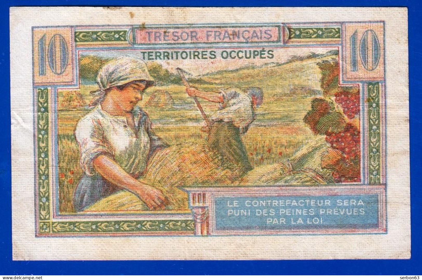 10 FRANCS BILLET DU TRÉSOR FRANÇAIS EMISSION POUR LES TERRITOIRES OCCUPES 1947 A. 10764212 Serbon63 - 1947 Tesoro Francés