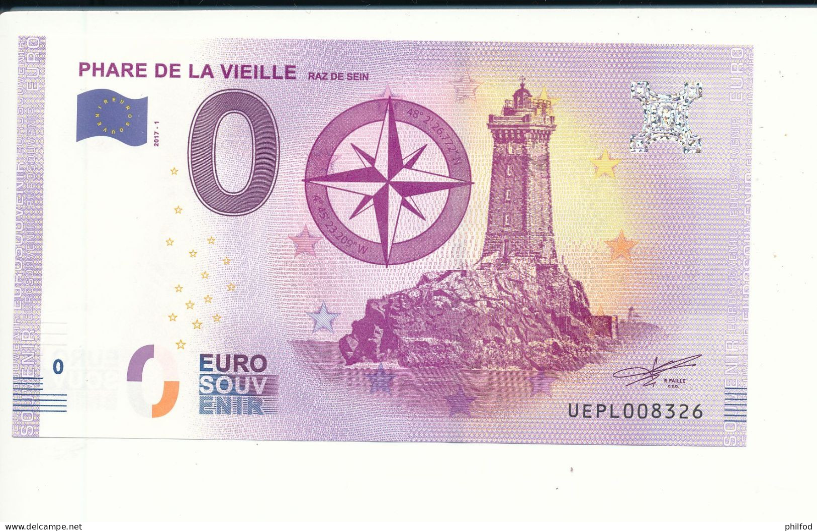 Billet Souvenir - 0 Euro - UEPL - 2017- 1 - PHARE DE LA VIEILLE RAZ DE SEIN - N° 8326 - Non Commercialisé - Alla Rinfusa - Banconote