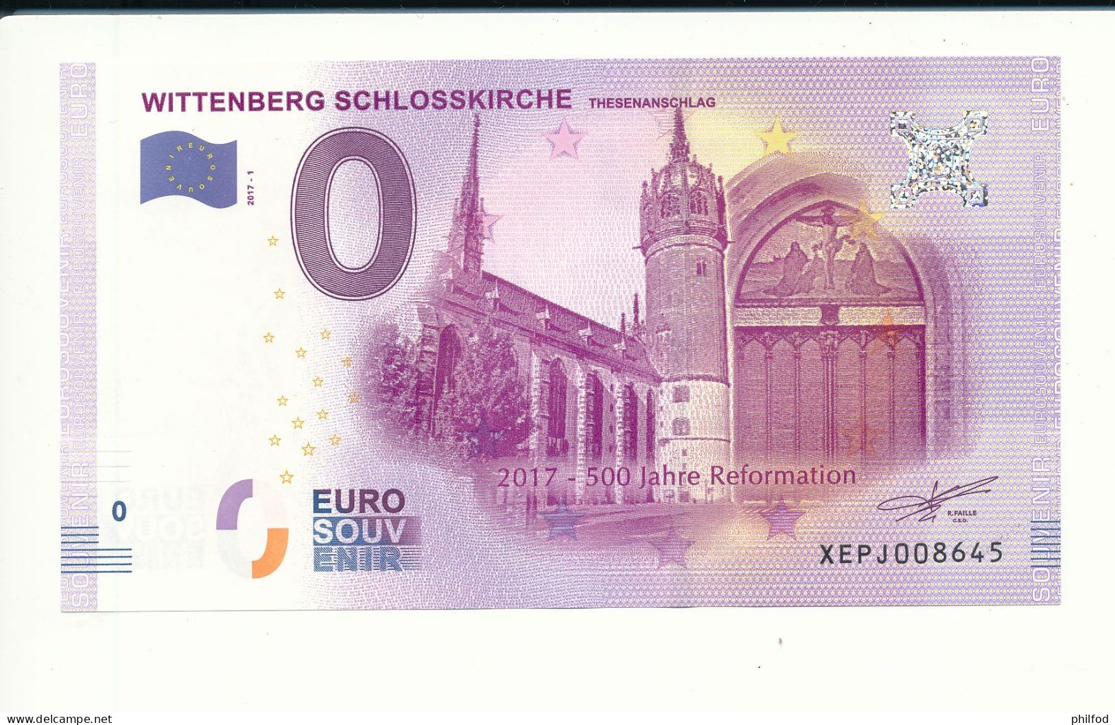 Billet Souvenir - 0 Euro - XEPJ - 2017-1 - WITTENBERG SCHLOSSKIRCHE THESENANSCHLAG - N° 8645 - Kilowaar - Bankbiljetten