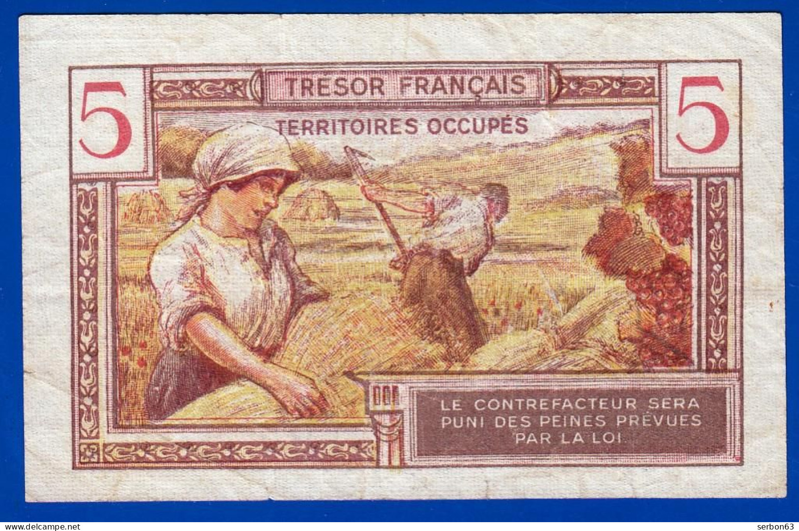 5 FRANCS BILLET DU TRÉSOR FRANÇAIS EMISSION POUR LES TERRITOIRES OCCUPES 1947 A. 02957197 Serbon63 - 1947 Franse Schatkist