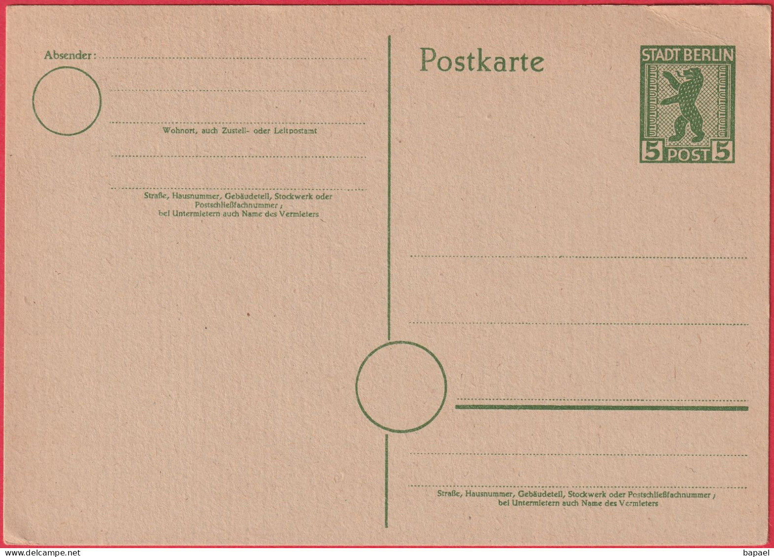 CP - Entier Postal - Berlin (Allemagne) - Ours (2) - Postkarten - Ungebraucht