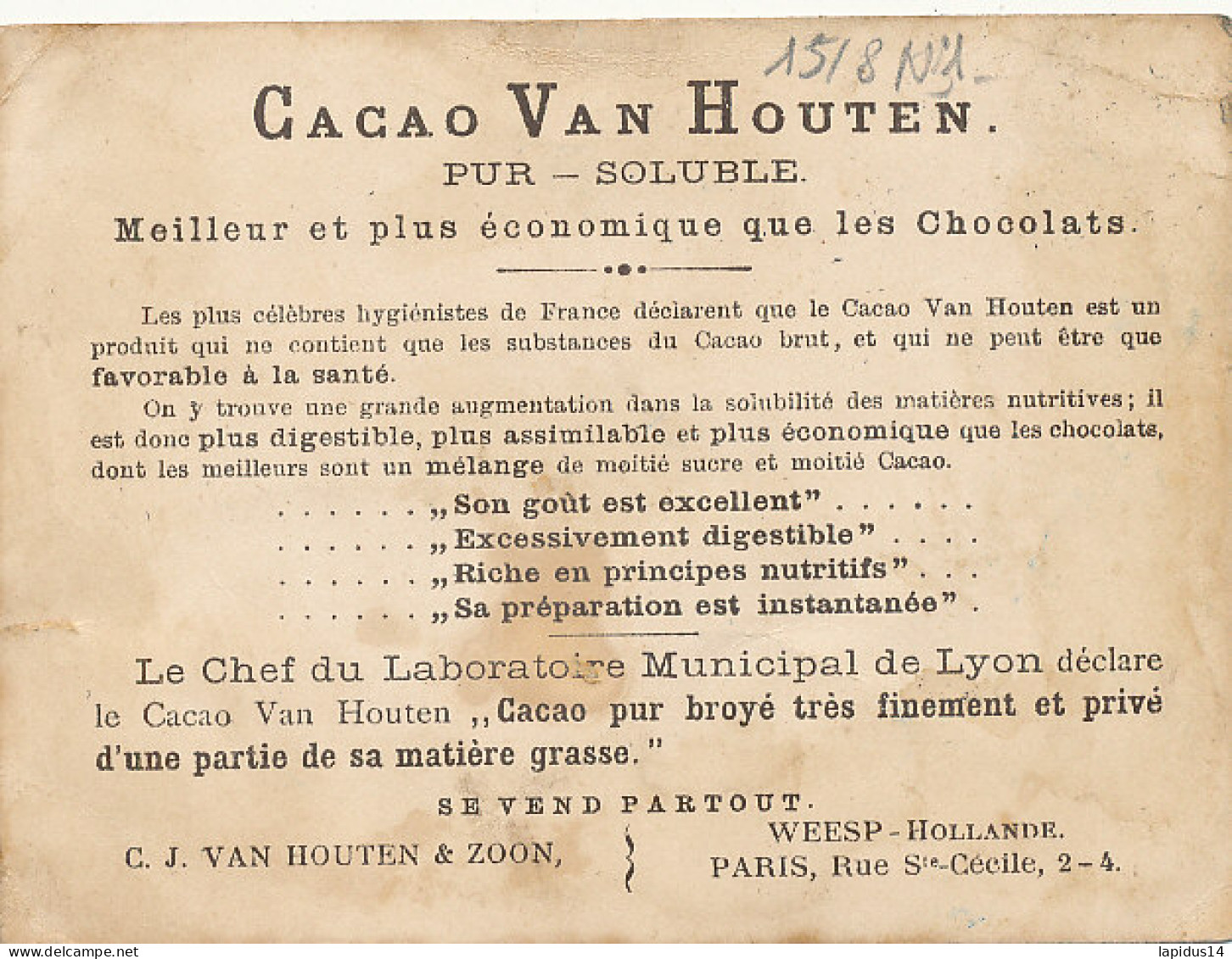  CHROMO  1  CHROMO    -CACAO VAN HOUTEN  L'EMBARQUEMENT  - Van Houten