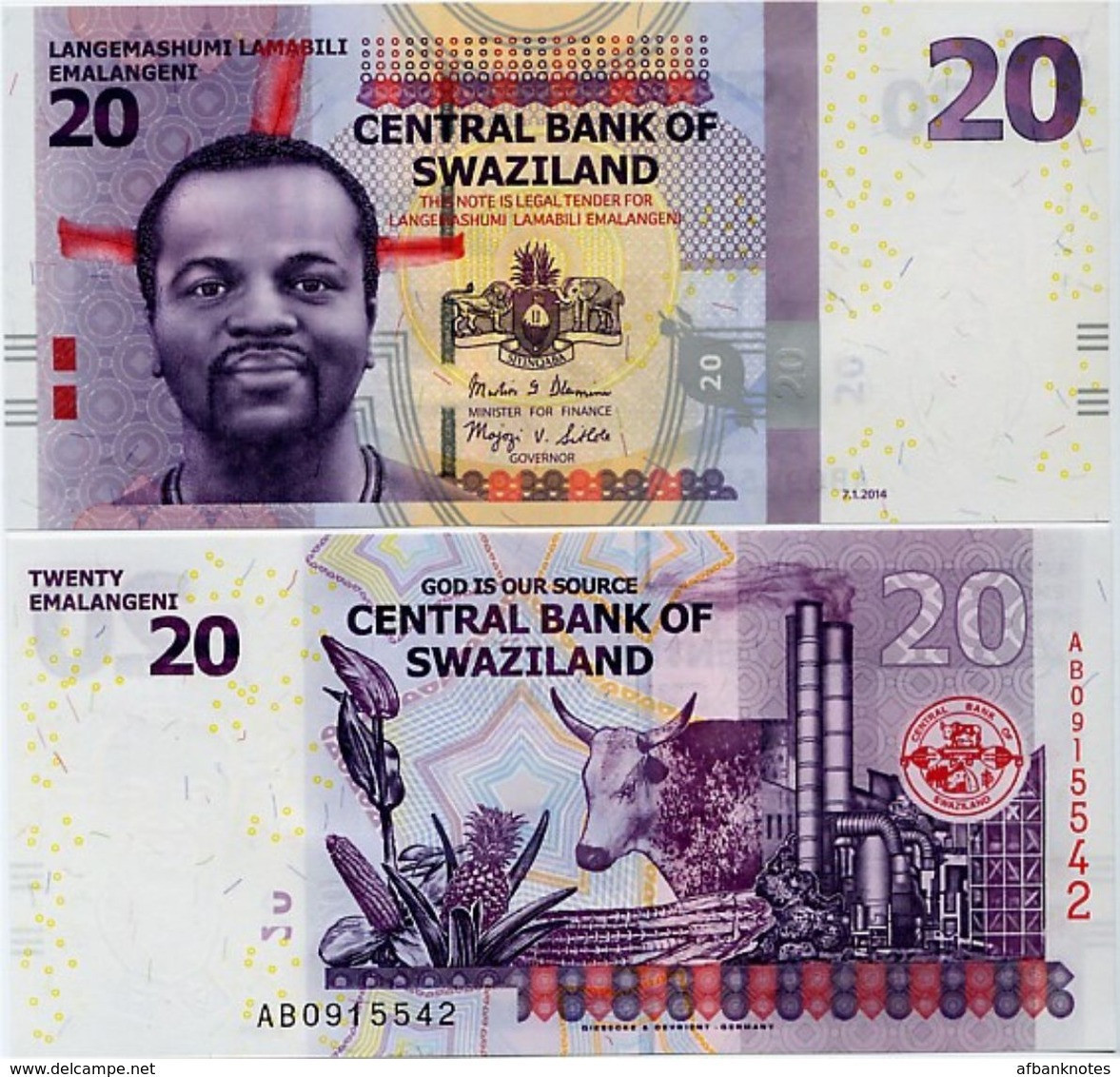 SWAZILAND       20 Emalangeni       P-37b       7.1.2014        UNC - Swaziland