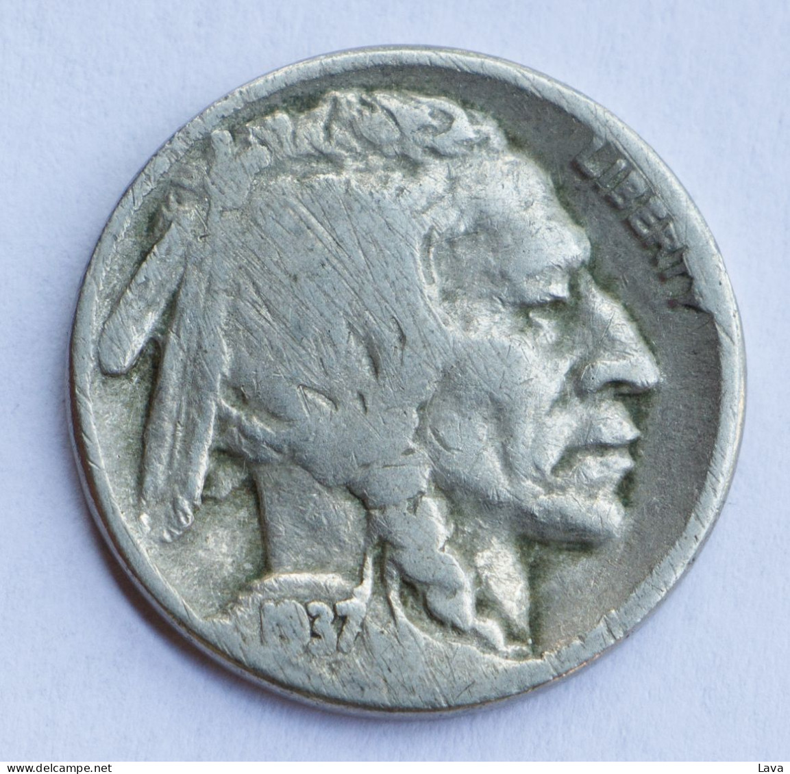 1937 D 5 Cents "Buffalo Nickel" Coin - 1913-1938: Buffalo