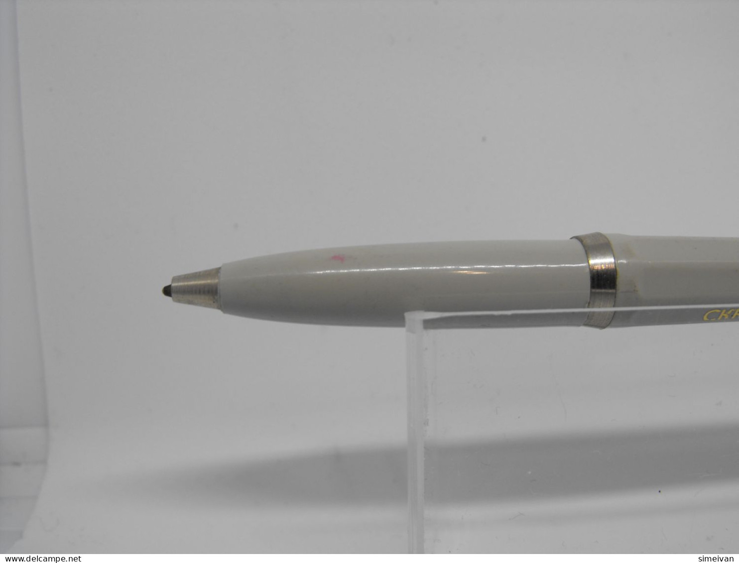 Vintage Ballpoint Pen Grey Plastic Chrome Metal Trim 70's #0792 - Stylos