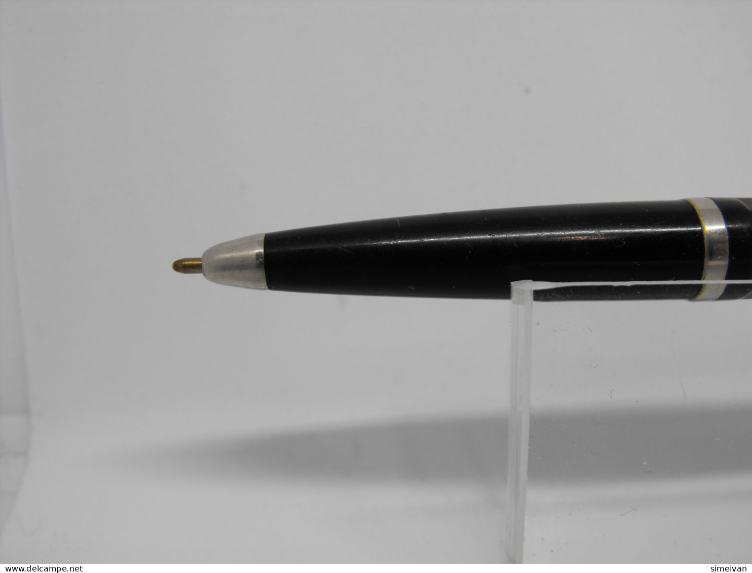 Vintage Ballpoint Pen Black Plastic Chrome Metal Trim 70's #0793 - Schreibgerät