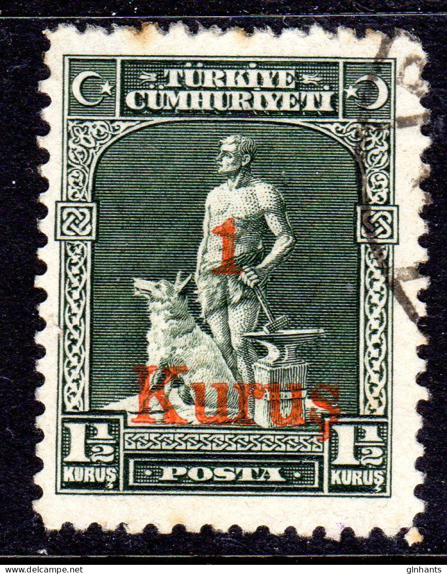 TURKEY - 1931 DEFINITIVE OVERPRINTED 1k ON 1½k STAMP FINE USED SG 1121 - Used Stamps