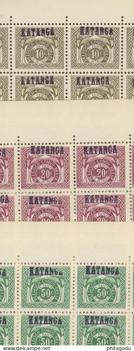 KATANGA Postage Due **  Taxe The 3 Good Small Values 1a 2a 3a FULL SHEETS OF 50 ++ NH  3000 Euros Catalogue - Katanga