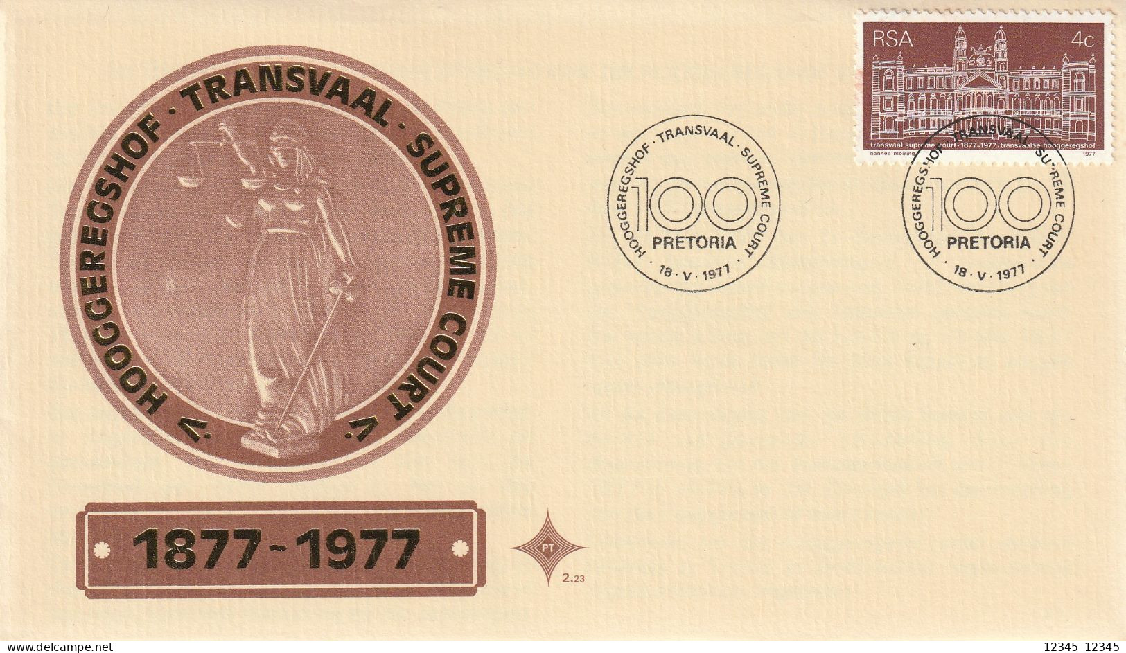 Zuid Afrika 1977, FDC Unused, 100 Years Supreme Court, Transvaal. - FDC