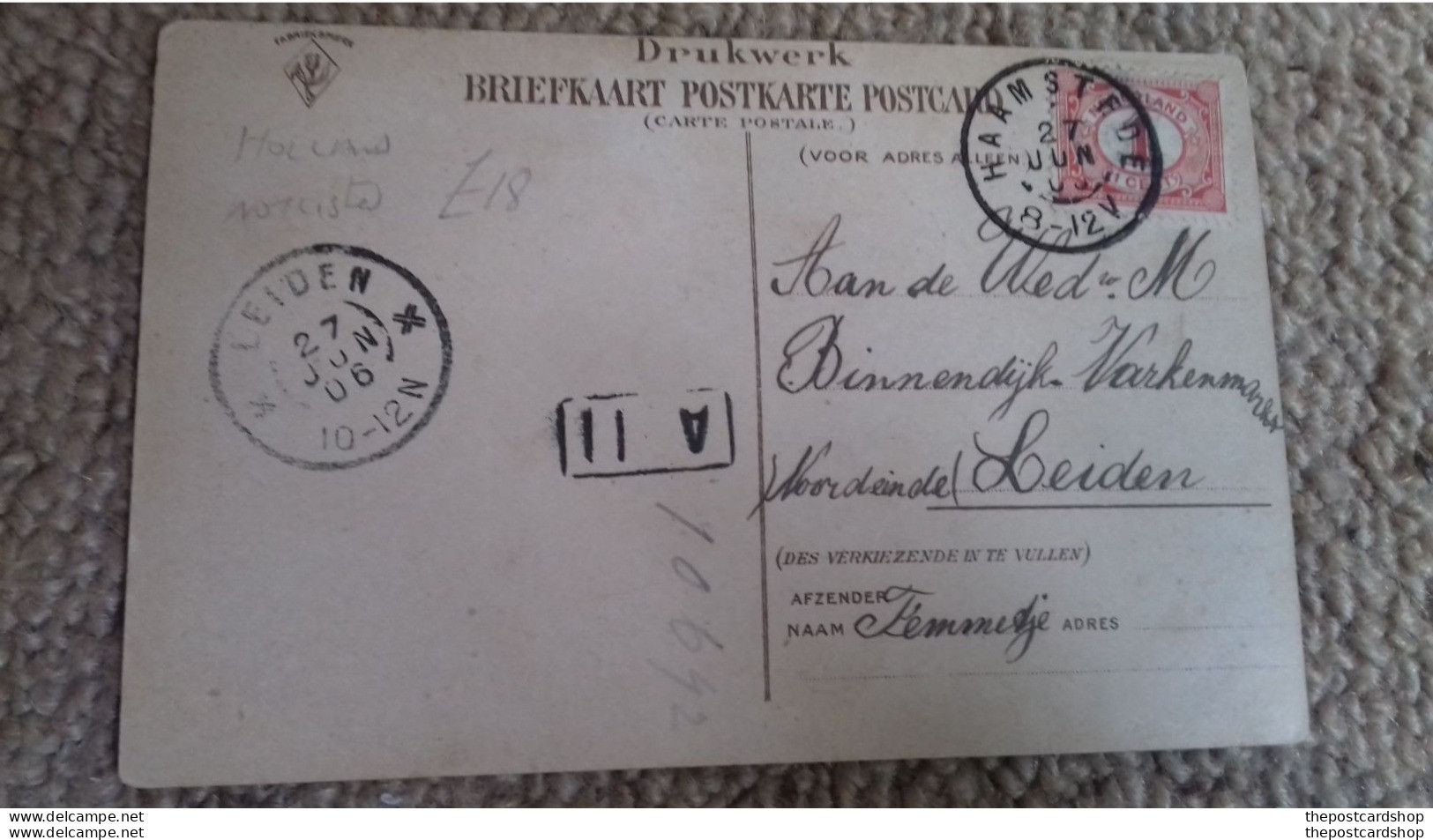 Nederland HAAMSTEDE Groet Uit Haamstede Haamstede Postmark 1906 Leiden Receiving Postmark - Sonstige & Ohne Zuordnung